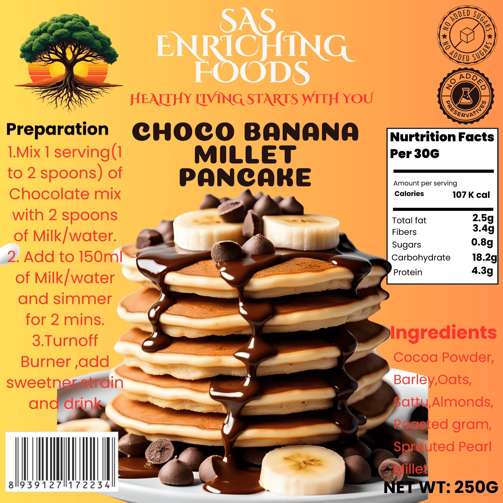 Choco Banana Millet Pancakes